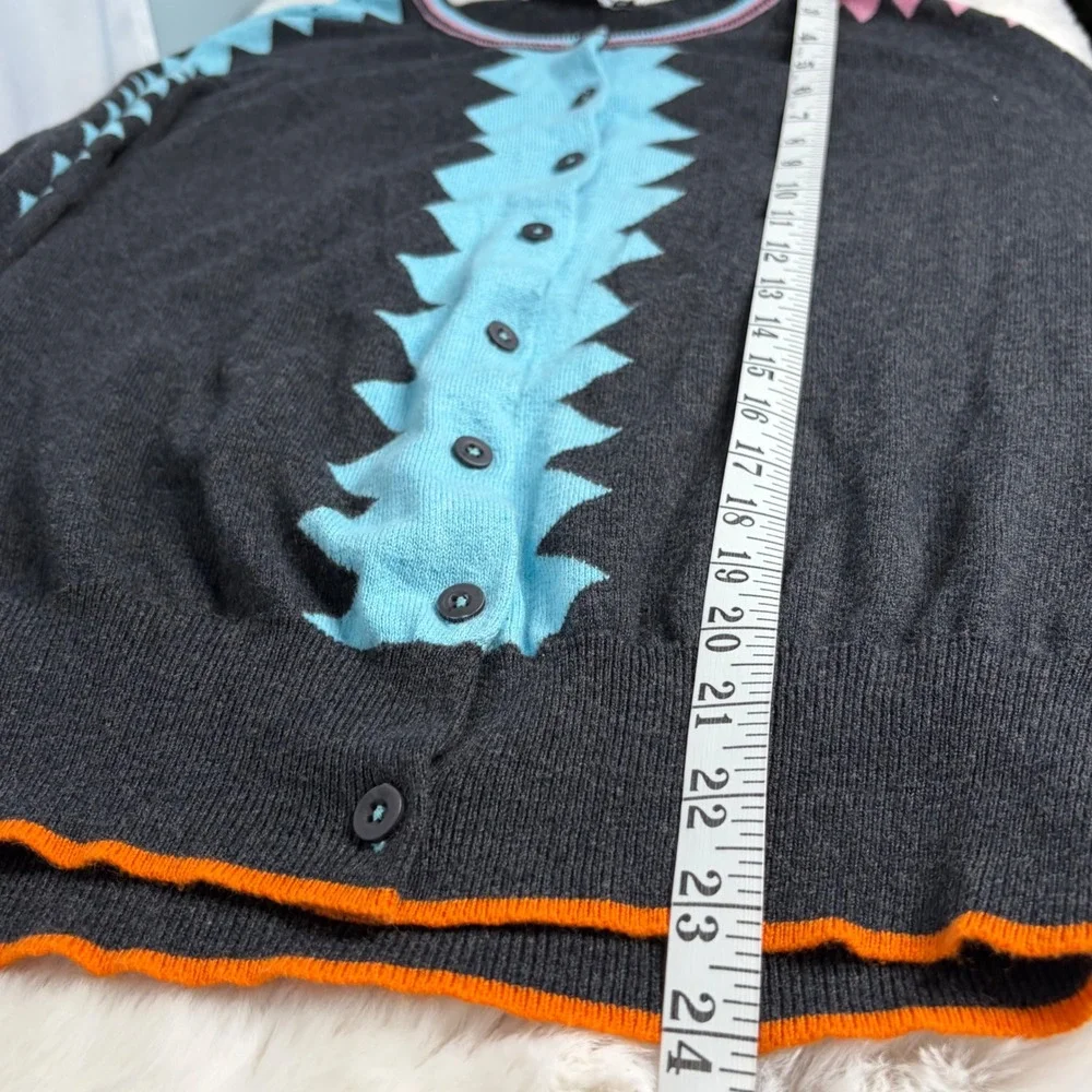 Zaket & Plover Womens XS Colorblock Zigzag Cardigan Sweater Grey Blue Pink Mod